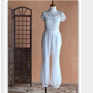 Needle & Thread style white silk jumpsuit XS